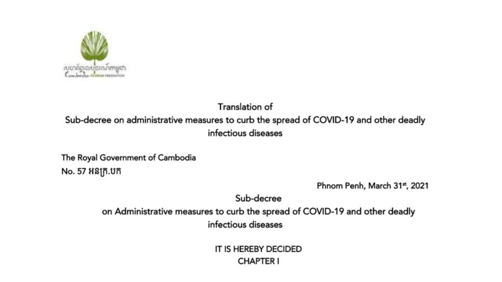 Translation of Sub-decree on administrative measures to curb the spread of COVID-19 and other deadly infectious diseases