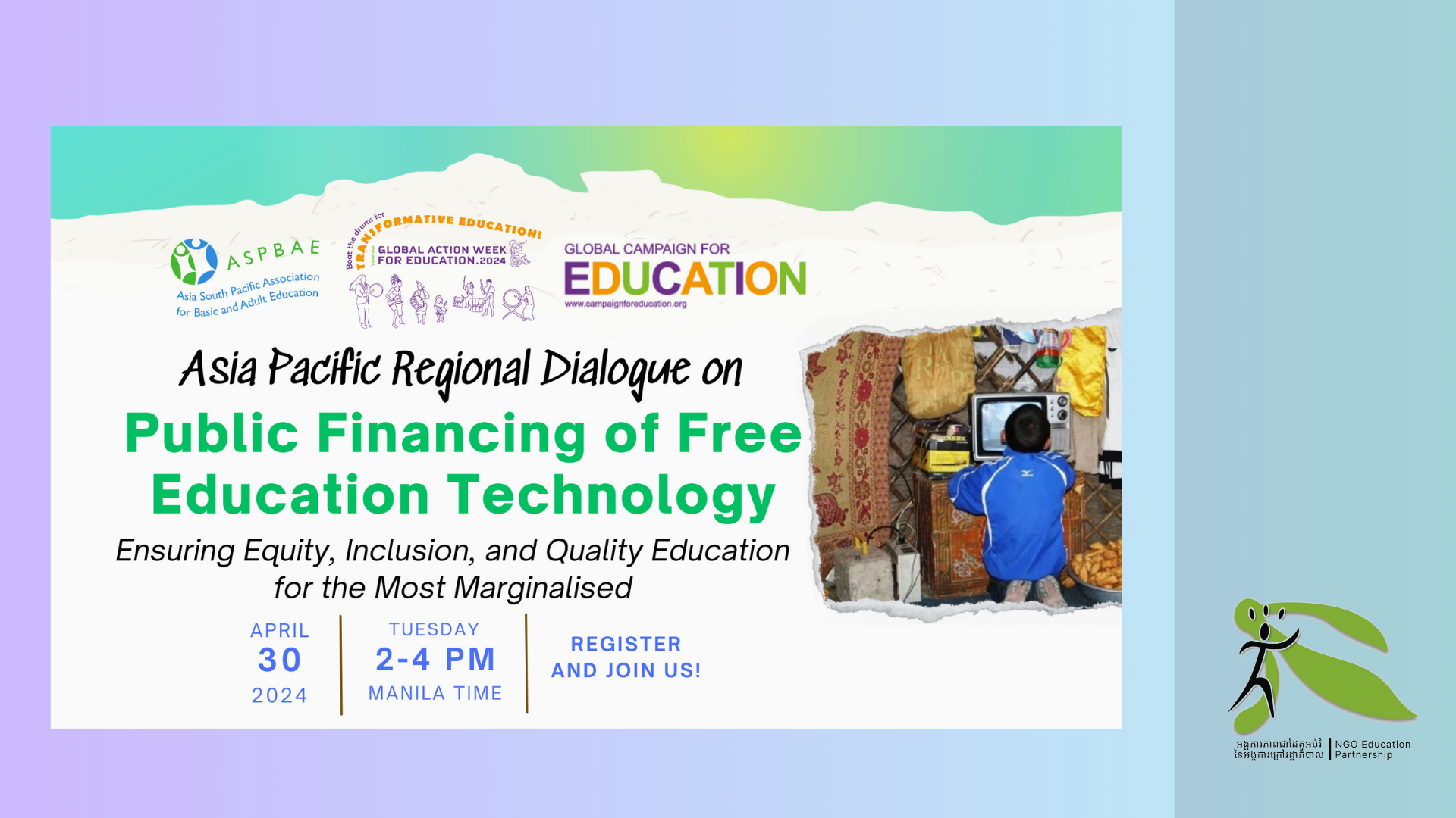 Join ASPBAE Asia Pacific Regional Dialogue on Public Financing of Free Education Technology: Ensuring Equity, Inclusion, and Quality Education for the Most Marginalised